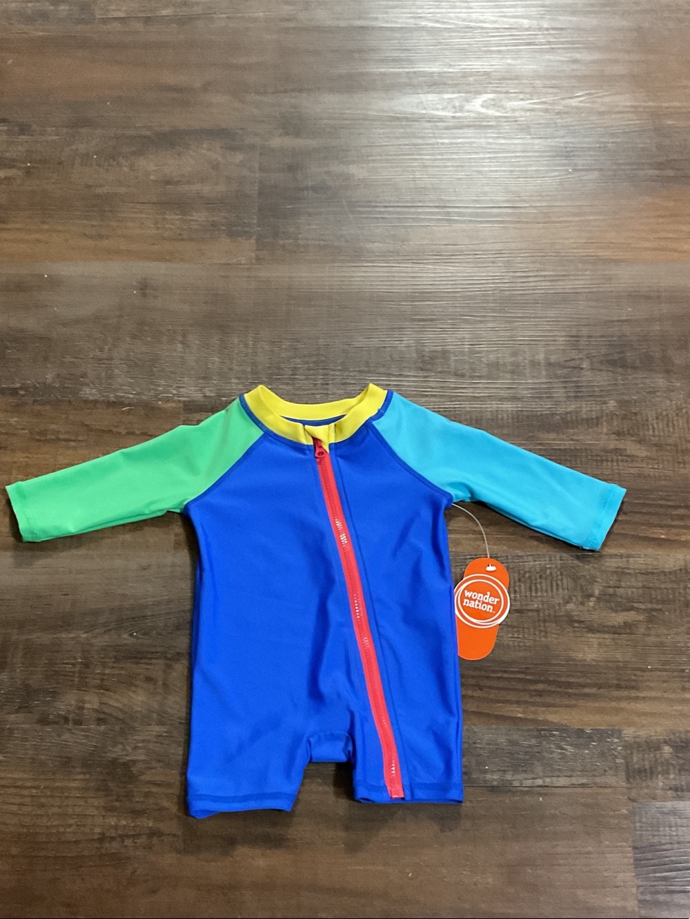 Wonder Nation Kids' Colorblock Long-Sleeve Swimsuit - Blue/Green
